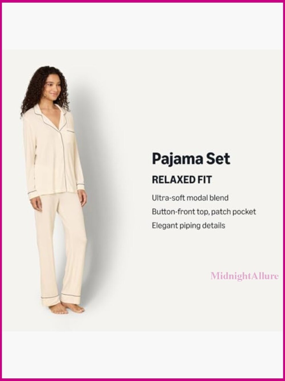 Women's Modal Long-Sleeve Pajama Set - Button Front, Elastic Waist - Picture 3 of 7